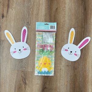 (2) Easter Bunny Decorations and Set of 25 Chick Treat Bags NWT